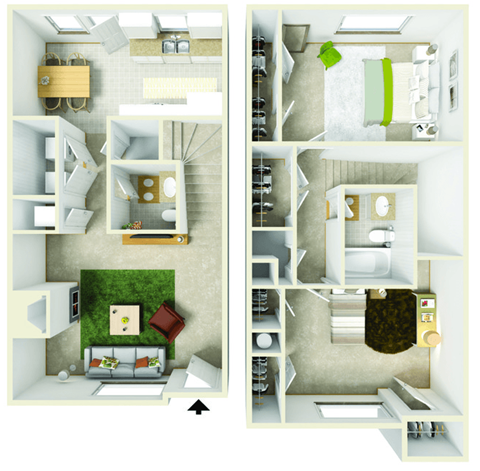 a floor plan of a one bedroom apartment with two bathrooms and a balcony